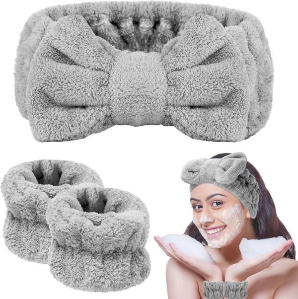 Pack of 3 Facial Bands in Pink & Grey - Image 4