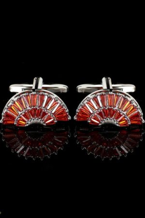 Red Fan Sector Crystal Cufflinks