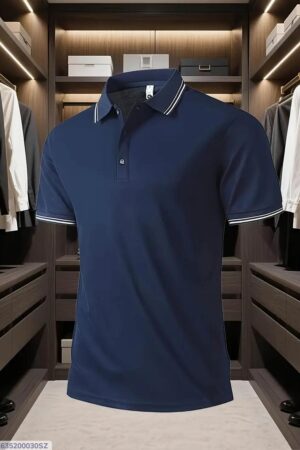 Cotton Jersey Plain Polo Shirt Blue