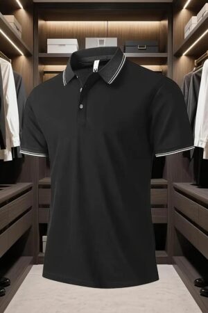 Cotton Jersey Plain Polo Shirt Black