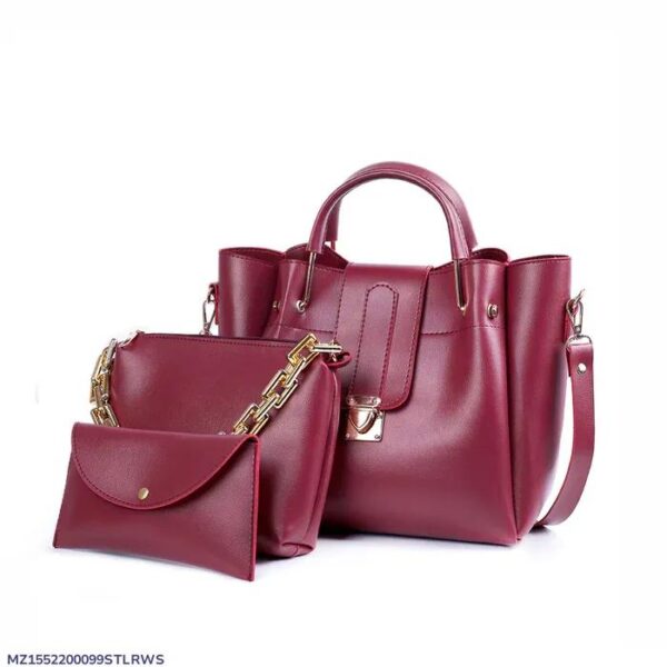 Girl's PU Leather Plain Hand Bag Set - Image 2