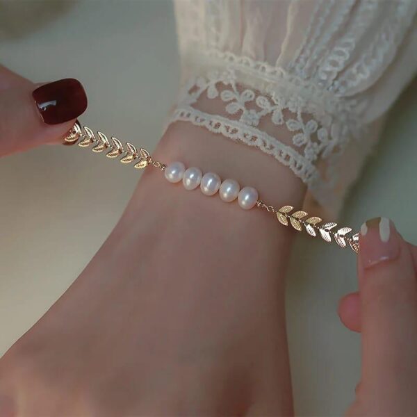 Leaf Pearl Gold Bracelet For Girls - Image 2