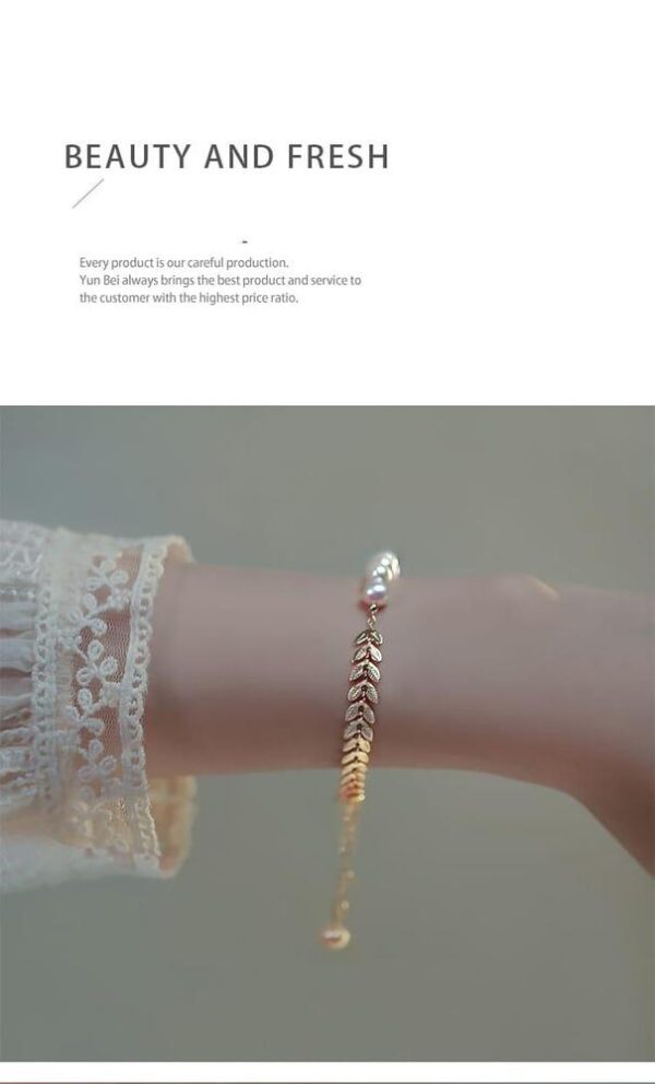 Leaf Pearl Gold Bracelet For Girls - Image 3