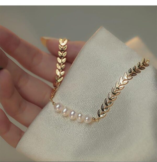 Leaf Pearl Gold Bracelet For Girls - Image 5