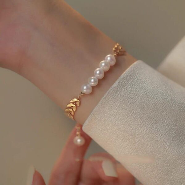 Leaf Pearl Gold Bracelet For Girls - Image 6