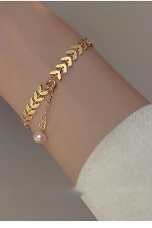 Leaf Pearl Gold Bracelet For Girls