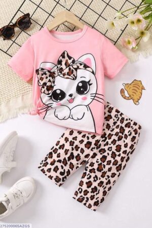 2 Pcs Girl's Stitched Cotton Jersey Printed Night Suit