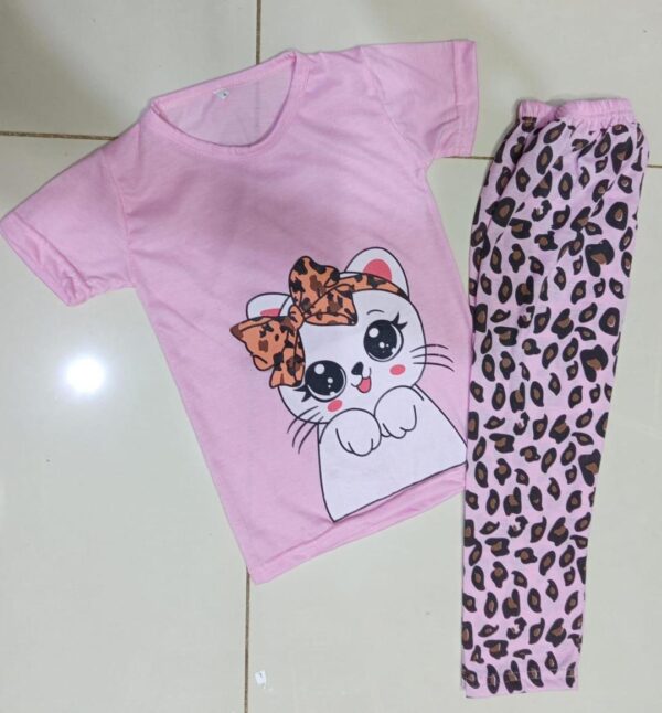 2 Pcs Girl's Stitched Cotton Jersey Printed Night Suit - Image 4
