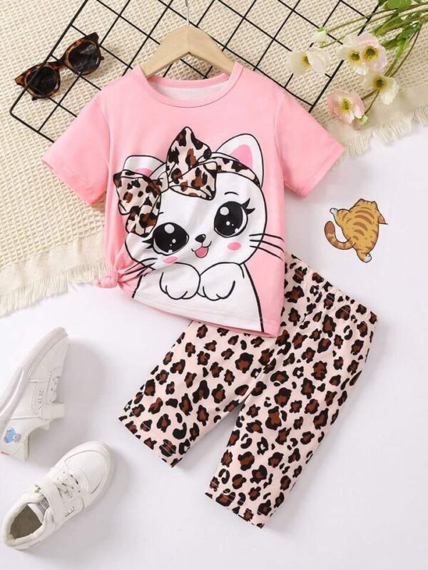 2 Pcs Girl's Stitched Cotton Jersey Printed Night Suit - Image 3