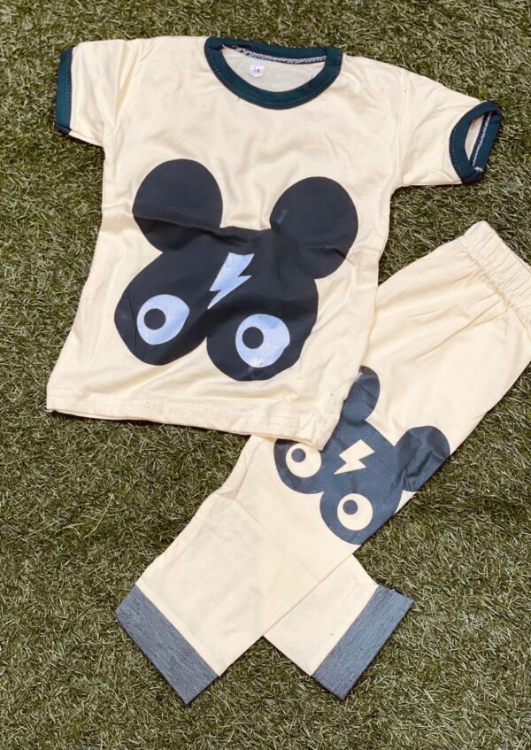 2 Pcs Kid's Stitched Cotton Jersey Printed Night Suit - Image 3