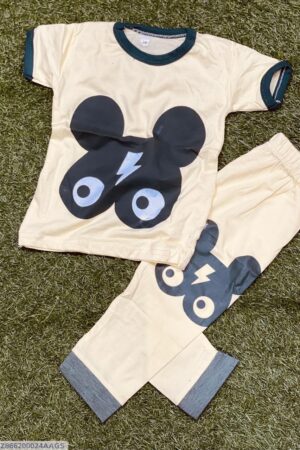 2 Pcs Kid's Stitched Cotton Jersey Printed Night Suit