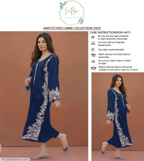 2 Pcs Women's Unstitched Embroidered Suit - Image 5