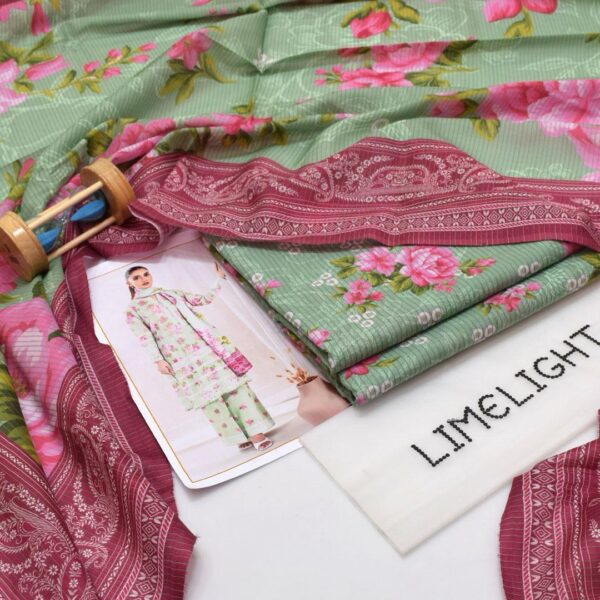 3 Pcs Women's Unstitched Printed Suit - Image 3