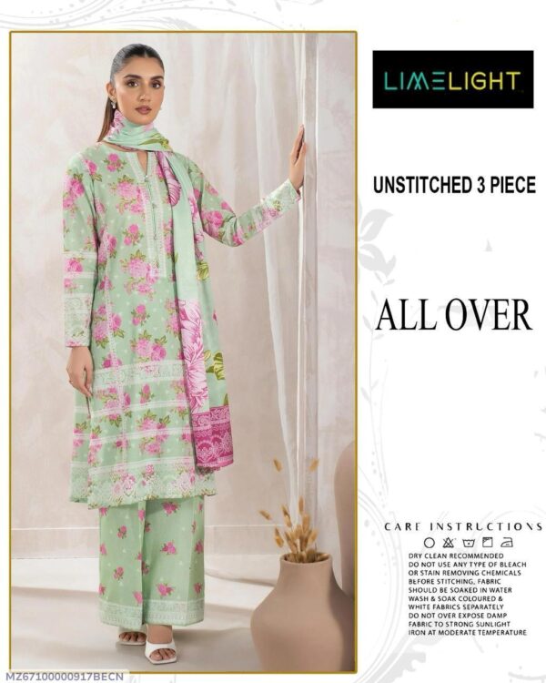 3 Pcs Women's Unstitched Printed Suit - Image 4