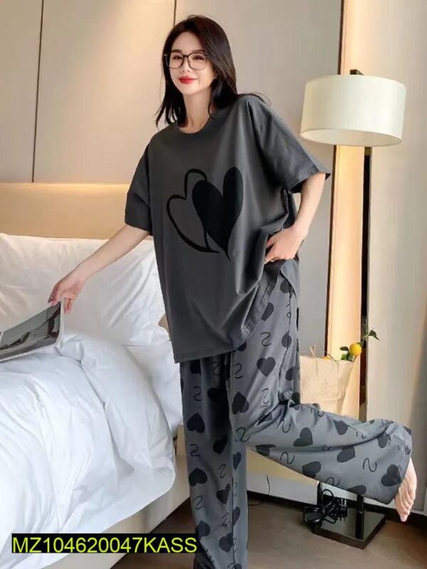 2 Pcs Women's Stitched Cotton Jersey Printed Night Suit - Image 3