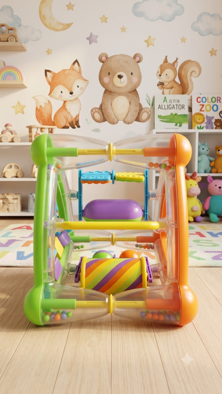 Multi-Sensory Activity Cube with Rolling Beads and Spinning Roller