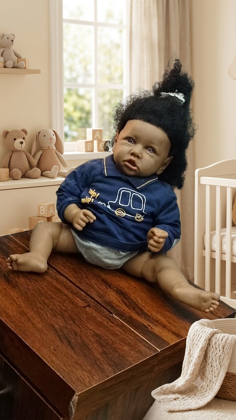 Reborn Toddler Doll - Black / African American - Curly Dark Hair 1782824611023