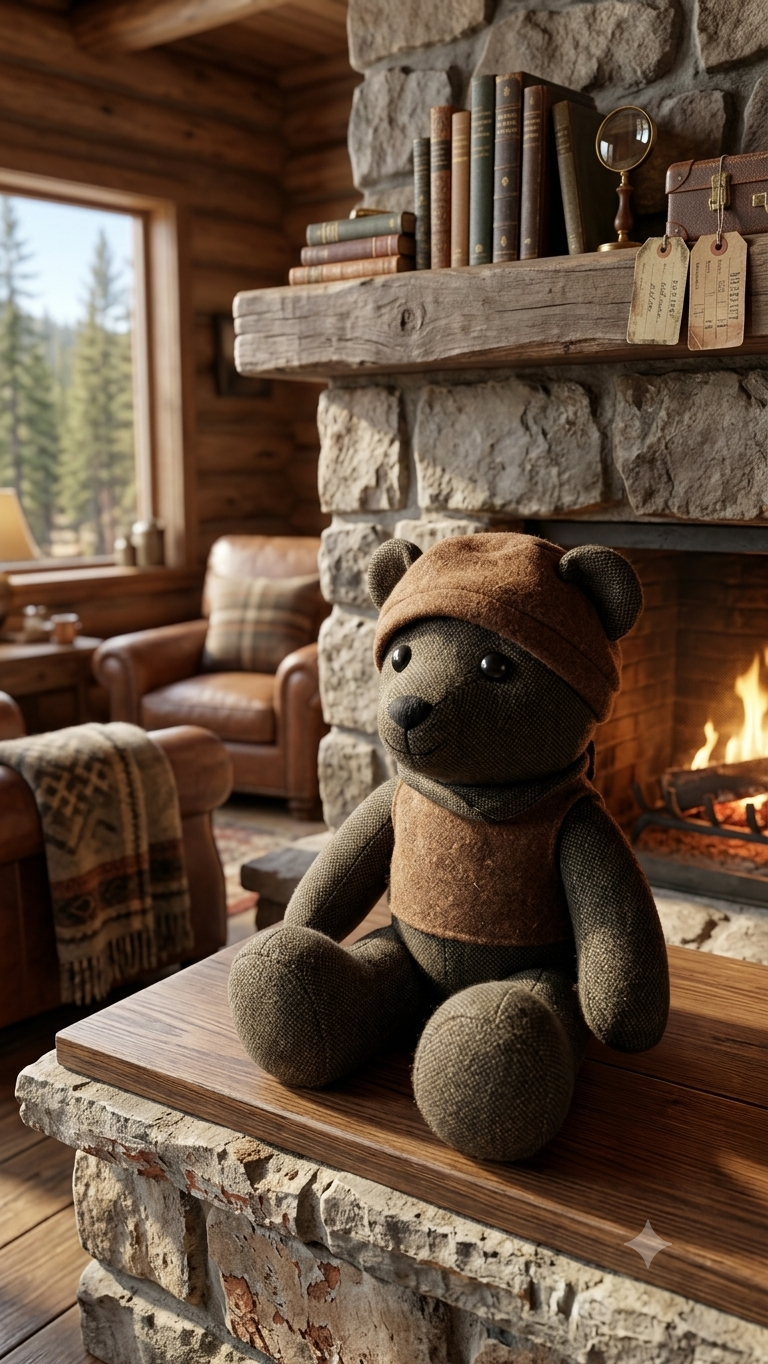 Original Handmade Collectible Tweed Teddy Bear with Matching Cap and Vest