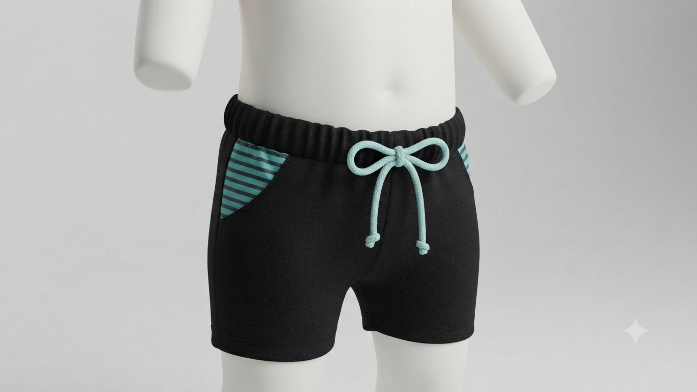 Black Baby Shorts with Blue Striped Pockets design