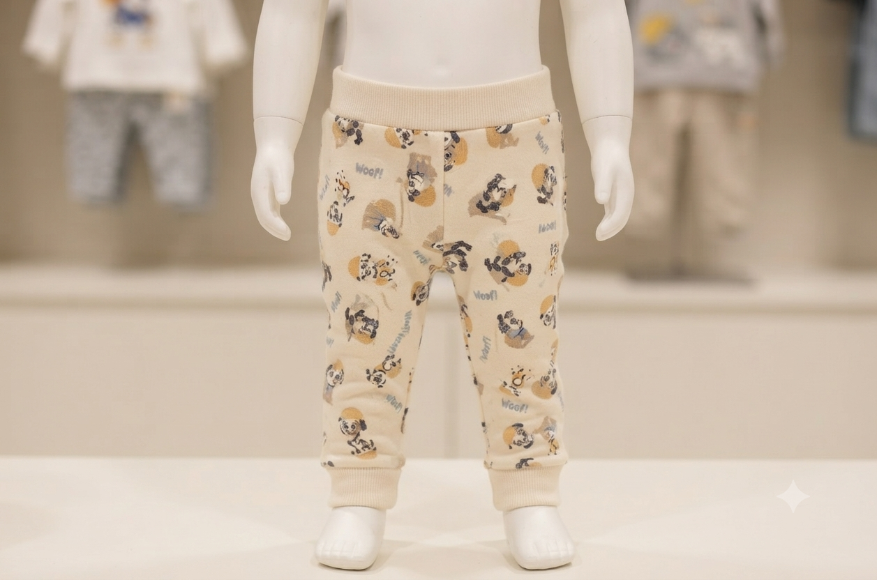 Cream Puppy Print Baby Jogger Pants