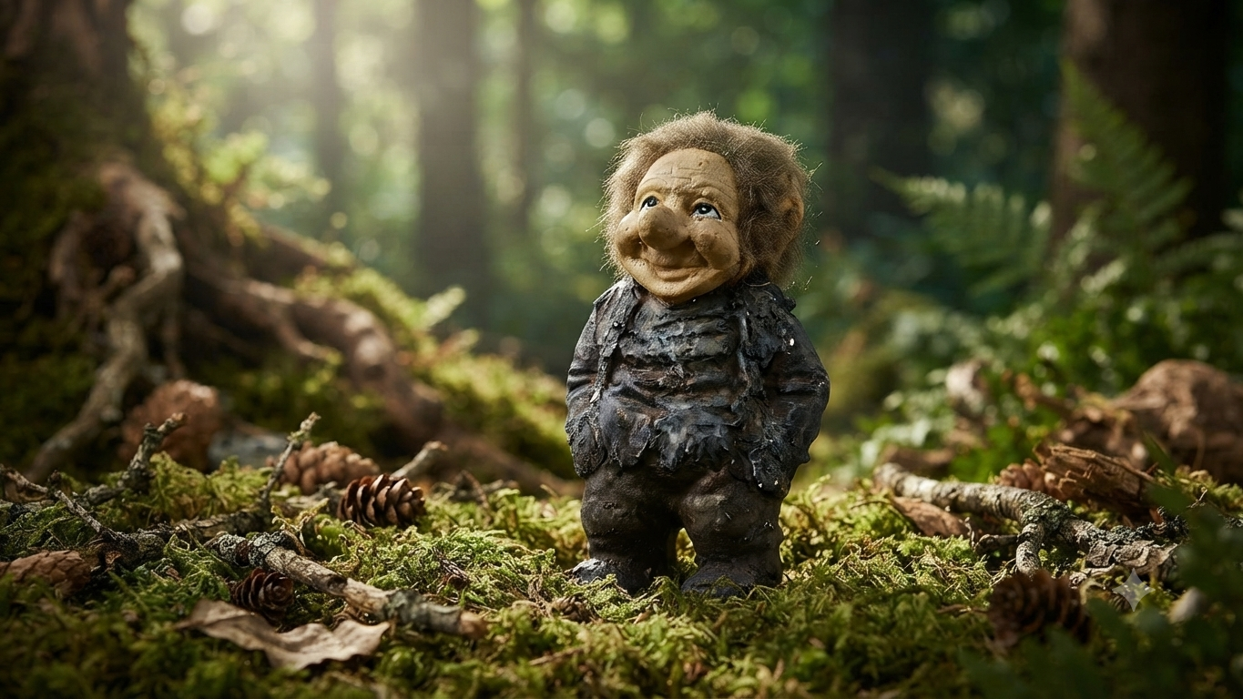 Handmade Norwegian Folklore Troll Figurine with Faux Fur Hair