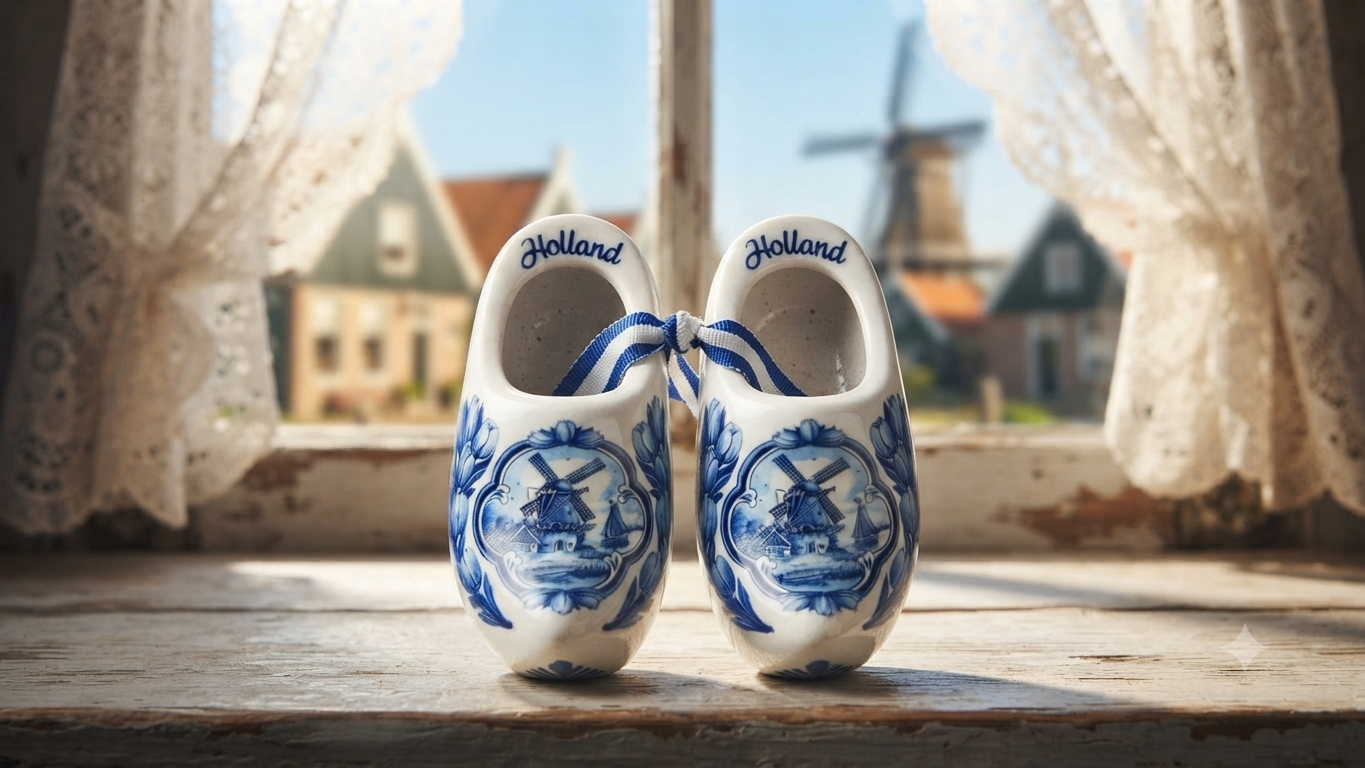 Vintage Ceramic Holland Windmill Miniature Clogs / Souvenir Wooden Shoes Style