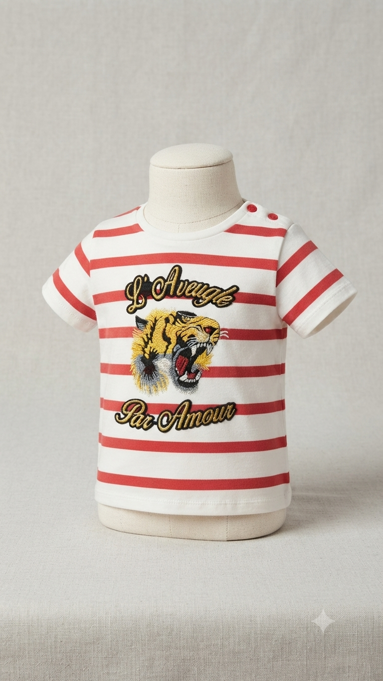 Red & White Striped Tiger Graphic Baby T-Shirt