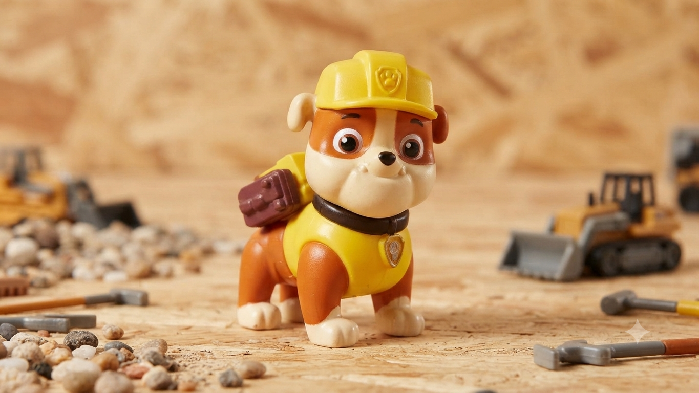 Paw Patrol Rubble Action Figure with Construction Hat and Backpack